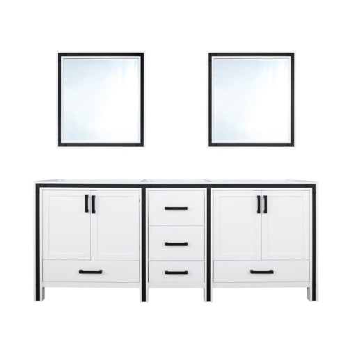 Lexora Ziva 72" White Double Vanity Cabinet, no Top and 30" Mirrors