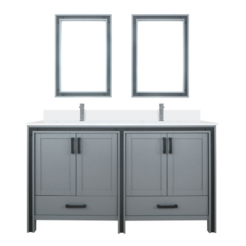 Lexora Ziva 72" Dark Grey Double Vanity Cabinet, Cultured Marble Top, White Square Sink and 30" Mirrors w/ Faucet