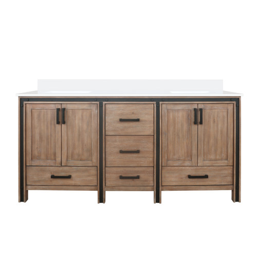 Lexora Ziva 72" Rustic Barnwood Double Vanity Cabinet, Cultured Marble Top, White Square Sink and no Mirror