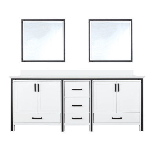 Lexora Ziva 80" White Double Vanity Cabinet, Cultured Marble Top, White Square Sink and 30" Mirrors