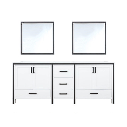 Lexora Ziva 80" White Double Vanity Cabinet, no Top and 30" Mirrors