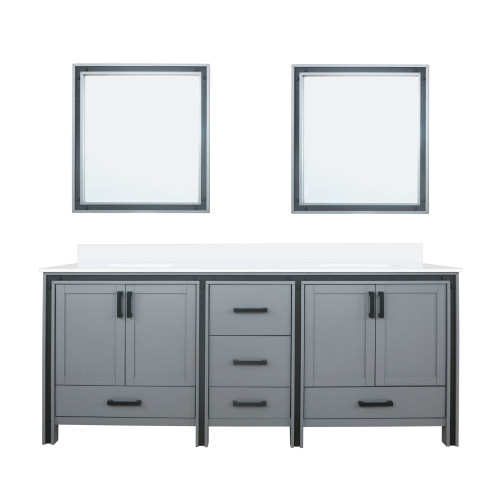 Lexora Ziva 80" Dark Grey Double Vanity Cabinet, Cultured Marble Top, White Square Sink and 30" Mirrors