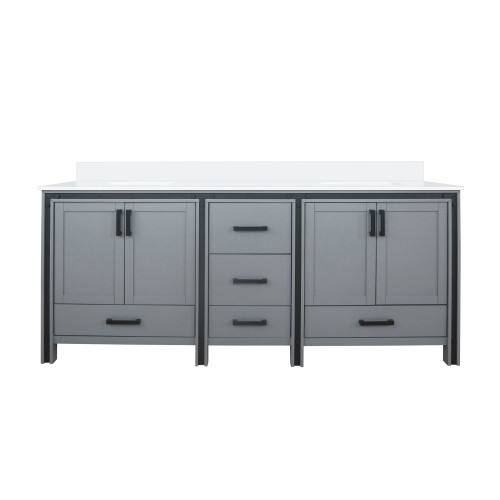 Lexora Ziva 80" Dark Grey Double Vanity Cabinet, Cultured Marble Top, White Square Sink and no Mirror