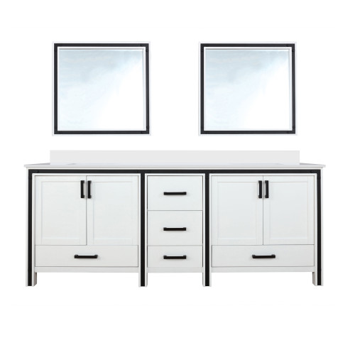 Lexora Ziva 84" White Double Vanity Cabinet, Cultured Marble Top, White Square Sink and 34" Mirrors