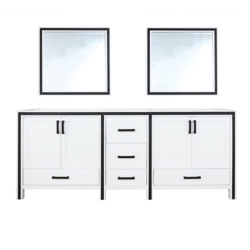 Lexora Ziva 84" White Double Vanity Cabinet, no Top and 34" Mirrors