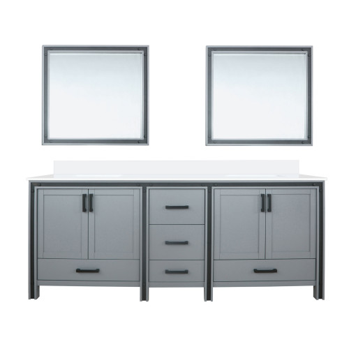 Lexora Ziva 84" Dark Grey Double Vanity Cabinet, Cultured Marble Top, White Square Sink and 34" Mirrors