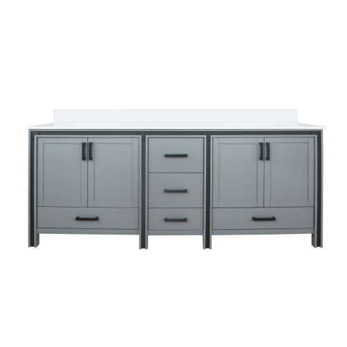 Lexora Ziva 84" Dark Grey Double Vanity Cabinet, Cultured Marble Top, White Square Sink and no Mirror