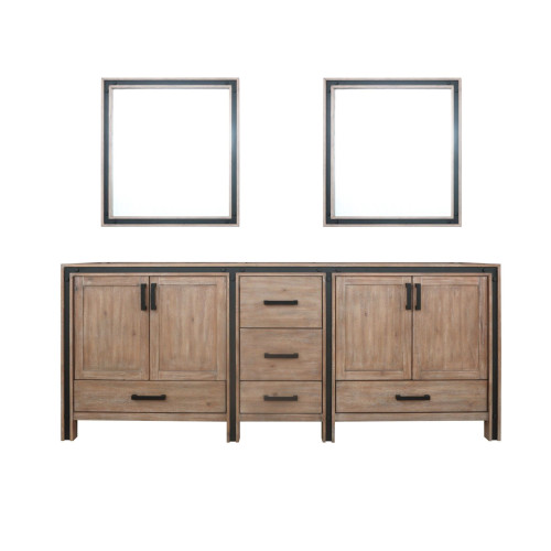 Lexora Ziva 84" Rustic Barnwood Double Vanity Cabinet, no Top and 34" Mirrors