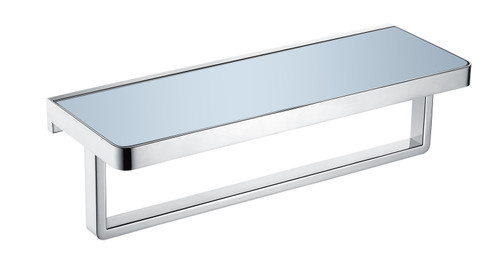 Lexora Bagno Bianca Stainless Steel White Glass Shelf w/ Towel Bar - Chrome - 14.17" x  5" x 4.13"