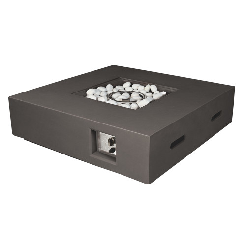 Lexora Brenta Outdoor Square Dark Grey Gas Fire Pit Table w/ Round Burner Kit