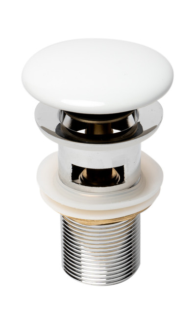 ALFI White Ceramic Mushroom Top Pop Up Drain for Sinks with Overflow - AB8056-W