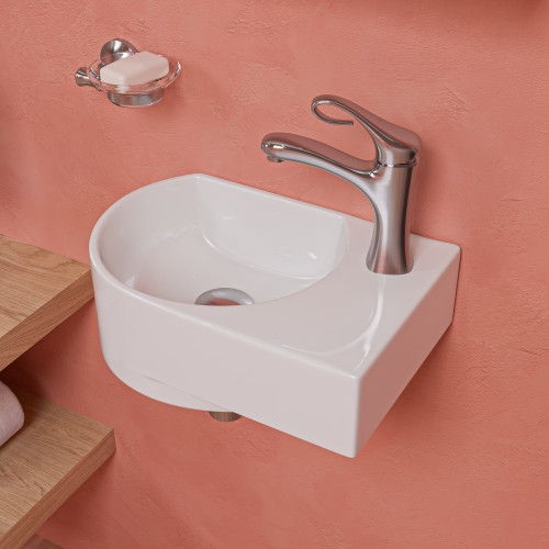 Alfi ABC119 White 16" x 10" Small Wall Mounted Ceramic Sink with Faucet Hole