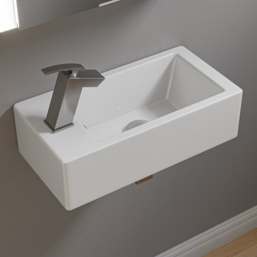 ALFI White 20" x 10" Small Rectangular Wall Mounted Ceramic Sink with Faucet Hole - ABC116