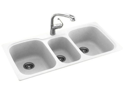 Swanstone KS04422TB.018 22 x 44 Undermount or Self-Rimming Triple Bowl Sink in Bisque
