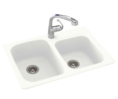 Swanstone 22 x 33 Undermount or Self-Rimming Double Bowl Sink in Tahiti White - KS03322DB.011