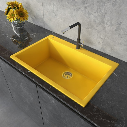 Ruvati 33 x 22 inch Granite Composite Drop-in Topmount Kitchen Sink Single Bowl - Midas Yellow - RVG1080YL