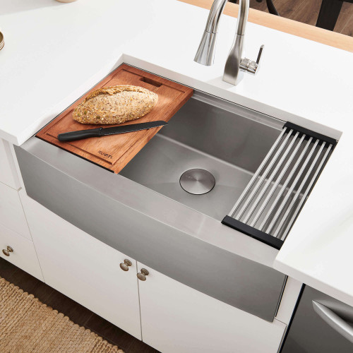 Ruvati 27-inch Apron-front Workstation Farmhouse Kitchen Sink 16 Gauge Stainless Steel Single Bowl - RVH9050