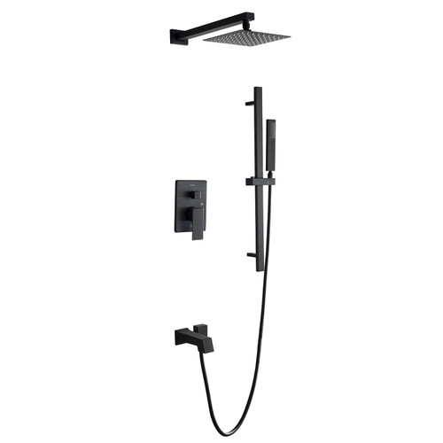 Lexora Cero Tub & Shower Faucet Set, 8" Square Rain Shower and Handheld, Matte Black