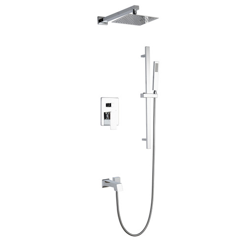 Lexora Cero Tub & Shower Faucet Set, 8" Square Rain Shower and Handheld - Chrome