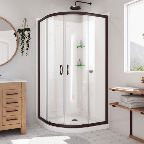 DreamLine Prime 38 in. x 76 3/4 in. Semi-Frameless Clear Glass Sliding Shower Enclosure in Oil Rubbed Bronze, Base and Backwalls
