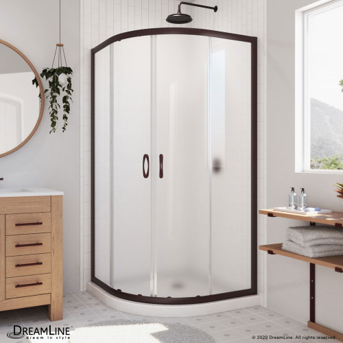 DreamLine Prime 38 in. x 74 3/4 in. Semi-Frameless Frosted Glass Sliding Shower Enclosure in Oil Rubbed Bronze with White Base Kit
