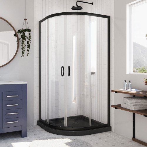 DreamLine Prime 38 in. x 74 3/4 in. Semi-Frameless Clear Glass Sliding Shower Enclosure in Satin Black with Black Base Kit