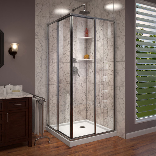 DreamLine Cornerview 42 in. D x 42 in. W x 74 3/4 in. H Framed Sliding Shower Enclosure in Brushed Nickel with White Acrylic Base