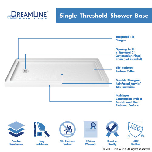 DreamLine Infinity-Z 34 in. D x 60 in. W x 74 3/4 in. H Clear Sliding Shower Door in Satin Black, Left Drain White Base