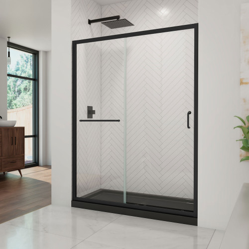 DreamLine Infinity-Z 32 in. D x 54 in. W x 74 3/4 in. H Clear Sliding Shower Door in Satin Black and Center Drain Black Base