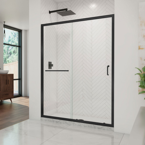 DreamLine Infinity-Z 56-60 in. W x 72 in. H Semi-Frameless Sliding Shower Door, Clear Glass in Satin Black