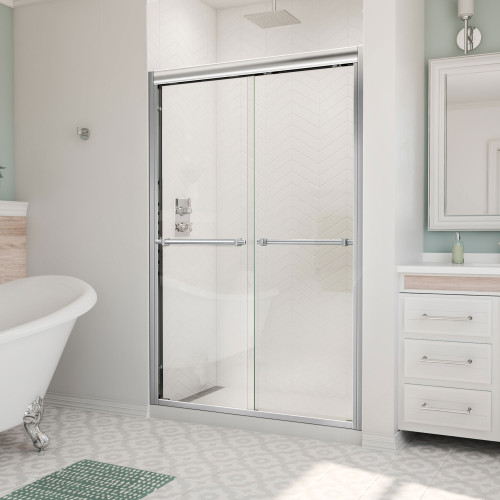 DreamLine Duet Plus 44-48 in. W x 72 in. H Semi-Frameless Bypass Sliding Shower Door in Chrome