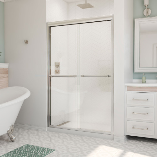 DreamLine Duet Plus 44-48 in. W x 72 in. H Semi-Frameless Bypass Sliding Shower Door in Brushed Nickel