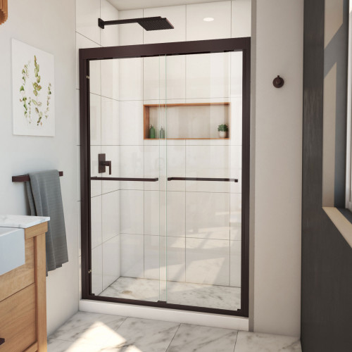 DreamLine Duet Plus 44-48 in. W x 72 in. H Semi-Frameless Bypass Sliding Shower Door in Oil Rubbed Bronze