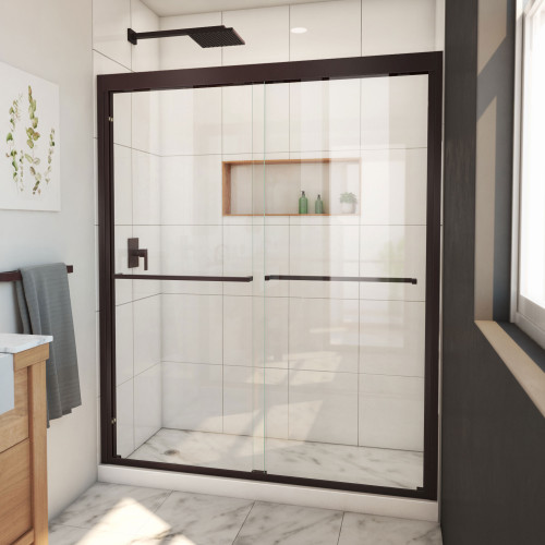 DreamLine Duet Plus 56-60 in. W x 72 in. H Semi-Frameless Bypass Sliding Shower Door in Oil Rubbed Bronze
