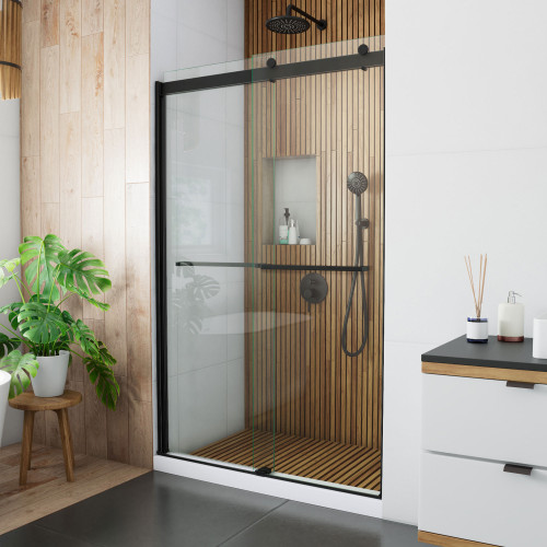 DreamLine Sapphire 44-48 in. W x 76 in. H Semi-Frameless Bypass Shower Door in Satin Black