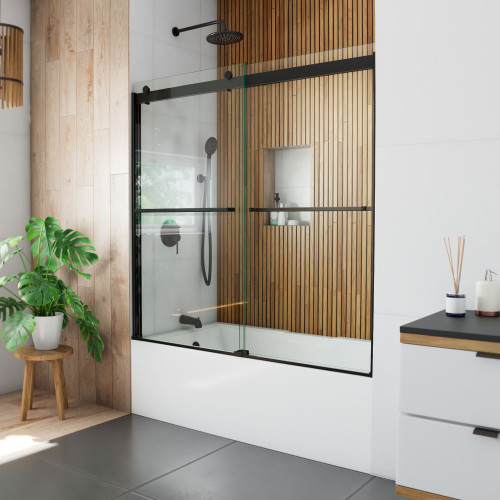 DreamLine Sapphire 56-60 in. W x 60 in. H Semi-Frameless Bypass Tub Door in Satin Black