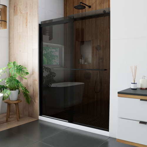 DreamLine Sapphire 56-60 in. W x 76 in. H Semi-Frameless Bypass Shower Door in Satin Black and Gray Glass