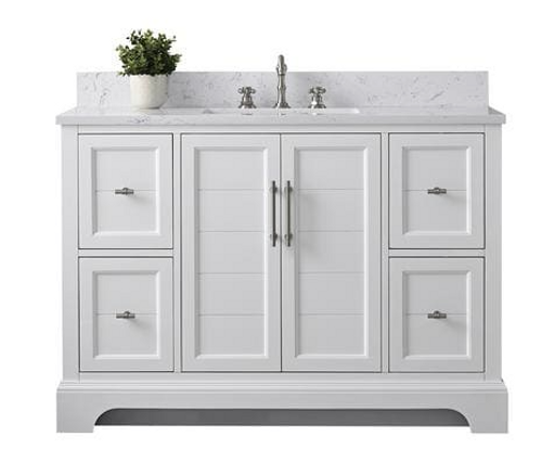 Vanity Art VA5048-W White 48 Inch Bathroom Vanity with Engineered Marble Top & Backsplash