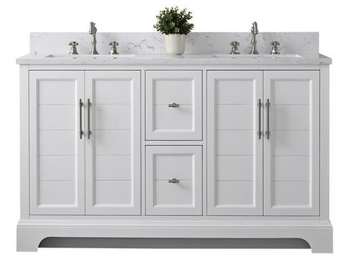 Vanity Art VA5060-DW White 60 Inch Double Sink Bathroom Vanity with Engineered Marble Top & Backsplash