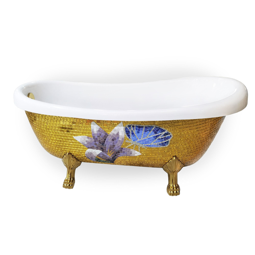 Maison De Philip TUB-MZ-FG1 Clawfoot Bathtub, Gold Mosaic and Gold Feet, With Drain