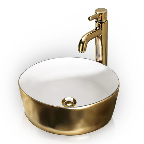 Maison De Philip White & Gold Round Vessel Sink 15-3/4" - GD-SINK-WGD