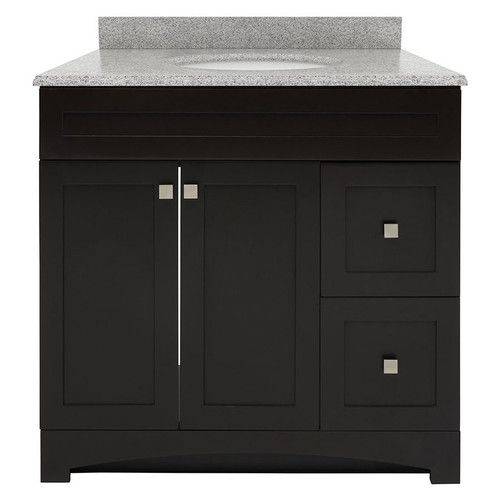 Foremost MXBVT3722-SWR Monterrey 37" Black Coffee Vanity With Silver Crystal White Engineered Stone Counter Top With White Sink