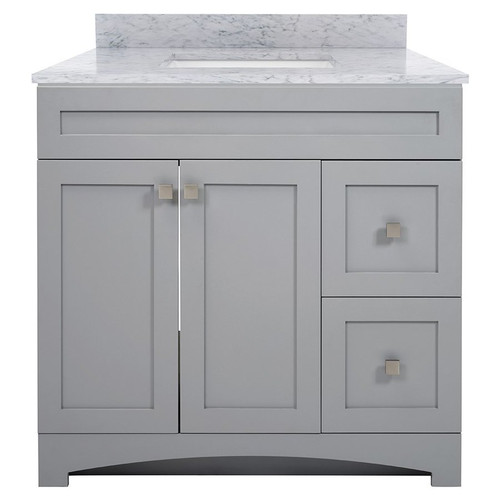 Foremost MXGVT3722-CWR Monterrey 37" Cool Grey Vanity With Carrara White Marble Counter Top With White Sink