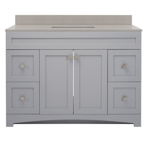 Foremost MXGVT4922-QGS Monterrey 49" Cool Grey Vanity With Galaxy Sand Quartz Sink Counter Top With White Sink