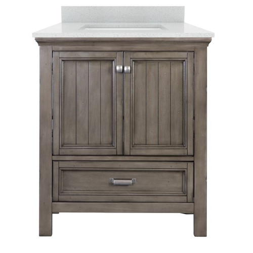 Foremost Brantley 31" Distressed Grey Vanity With Silver Crystal White Engineered Stone Counter & White Sink