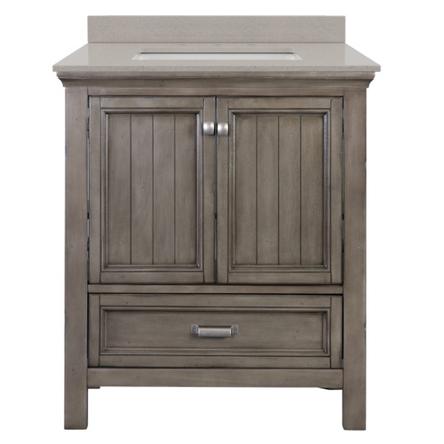 Foremost BAGVT3122D-QGS Brantley 31" Distressed Grey Vanity With Galaxy Sand Quartz Sink Counter Top With White Sink