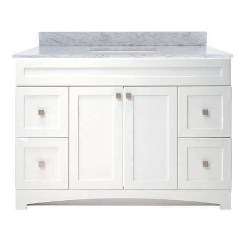 Foremost MXWVT4922-CWR Monterrey 49" Flat White Vanity With Carrara White Marble Counter Top With White Sink