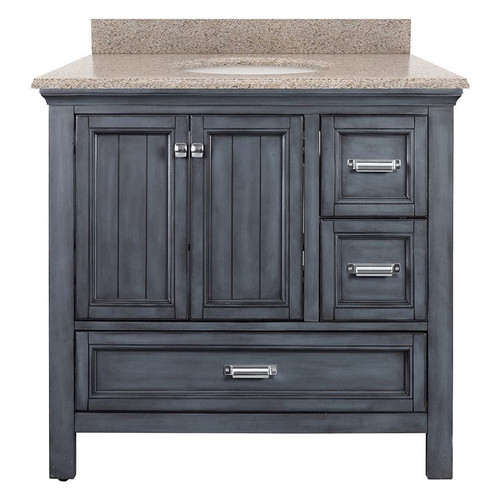 Foremost BAGVT3722D-MB Brantley 37" Distressed Grey Vanity With Mohave Beige Granite Counter Top With White Sink