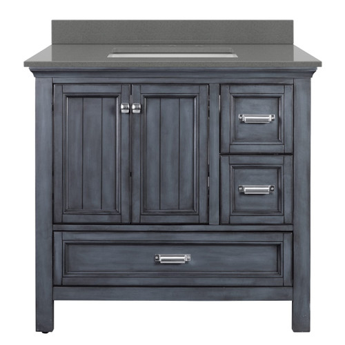 Foremost BABVT3722D-QGG Brantley 37" Harbor Blue Vanity With Galaxy Gray Quartz Counter Top With White Sink