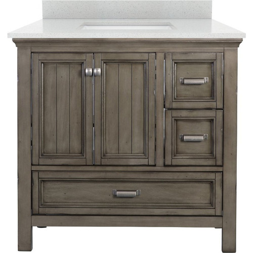 Foremost BAGVT3722D-SWR Brantley 37" Distressed Grey Vanity With Silver Crystal White Es Counter Top With White Sink